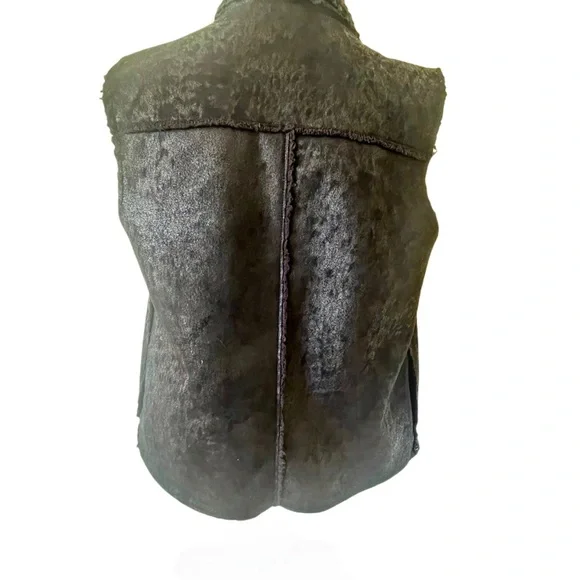 Dylan Faux Leather & Sherpa Waterfall Vest Black Fall Jacket Washable Pockets - Picture 2 of 6